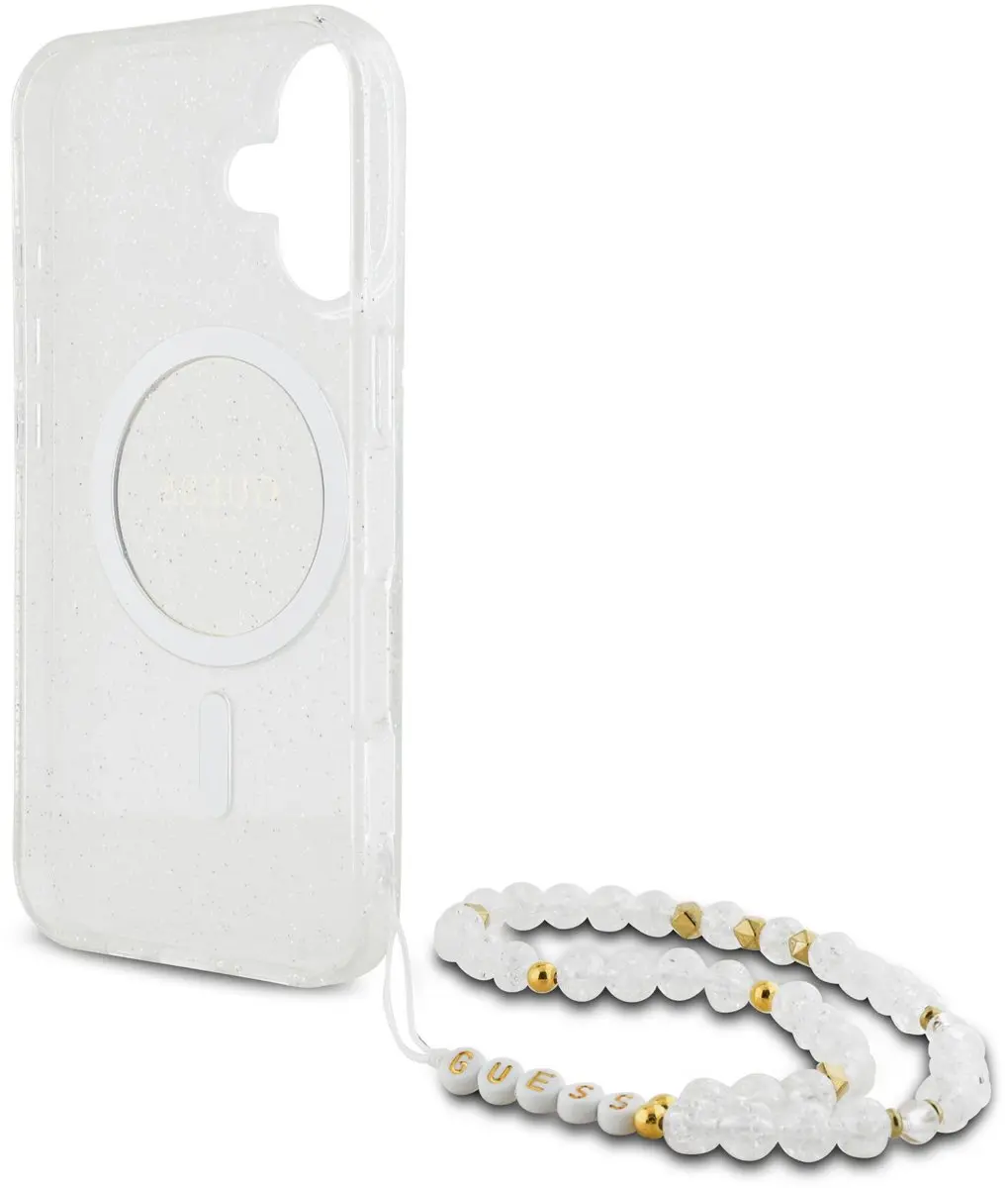 Guess IML Glitter Beads iPhone 16 Hoesje - Transparant - MagSafe