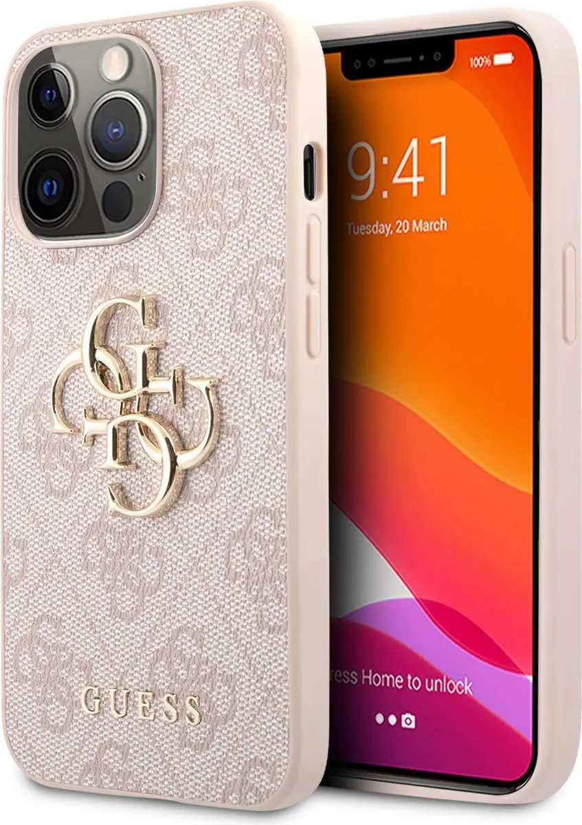 GUESS Backcase Hoesje iPhone 13 Pro - Roze - Kunstleer - MagSafe