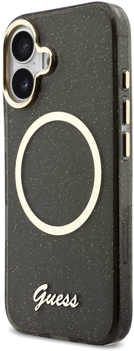 Guess IML Glitter Script Backcover iPhone 17 - Zwart - 14652