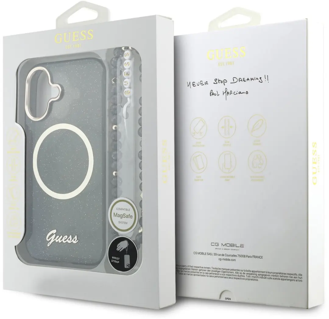 Guess IML Glitter Script Backcover iPhone 17 - Zwart - 14652