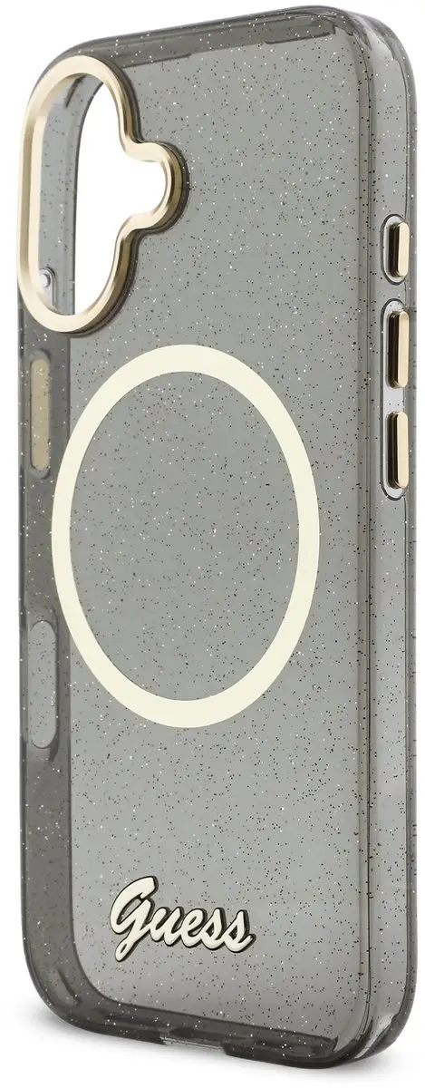 Guess IML Glitter Script Backcover iPhone 17 - Zwart - 14652