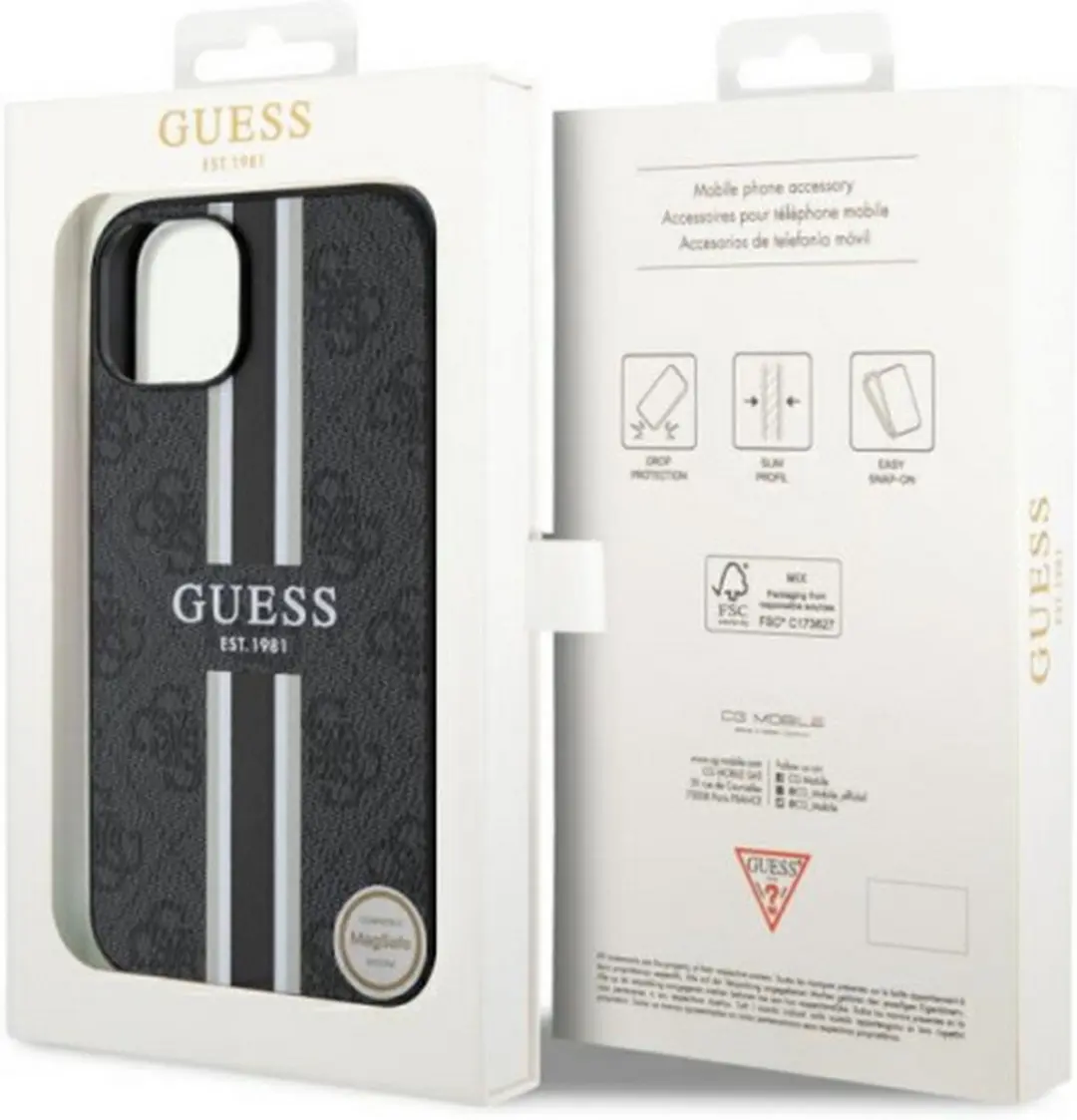 GUESS 4G Printed Stripe Back Case - iPhone 14 - MagSafe - Zwart