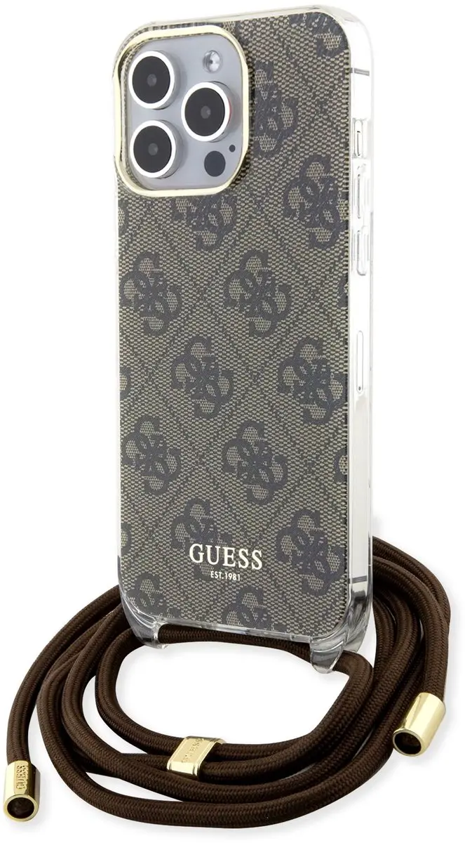 GUESS 4G Printed Crossbody Hoesje iPhone 15 Pro Max - Bruin