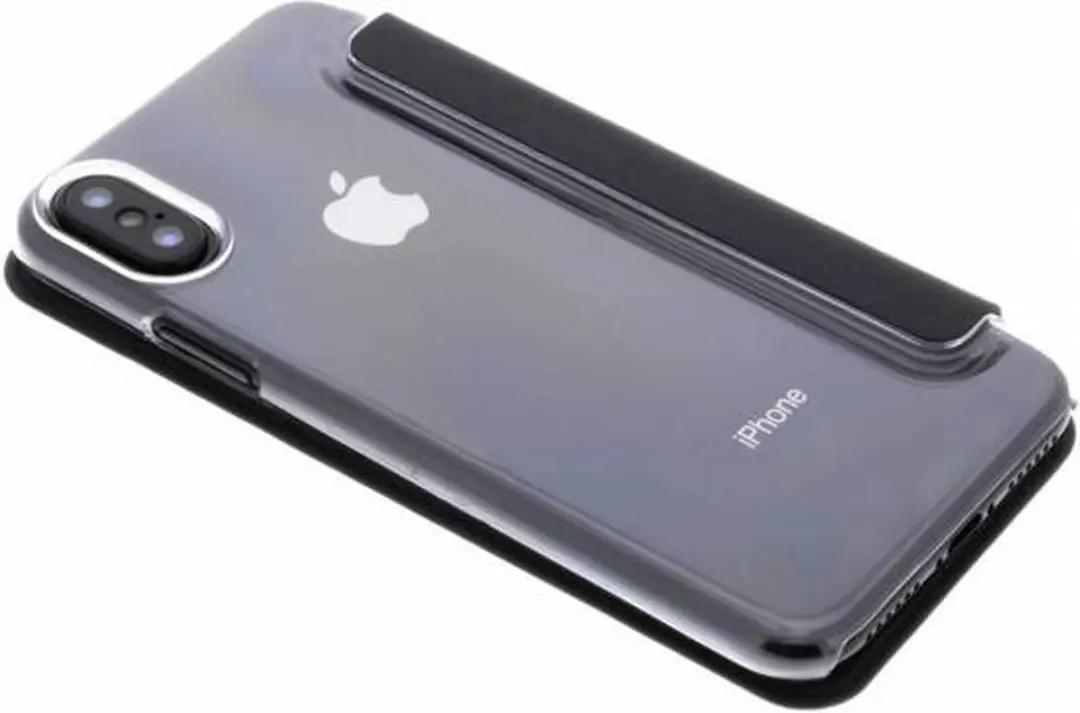 GUESS Geborduurde Rozen Lederen Booktype Hoes iPhone X/XS - 2 Pasjes - Zwart/Multi