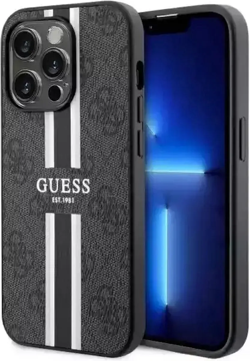 GUESS 4G Printed Stripe Back Case - iPhone 14 Pro - Zwart