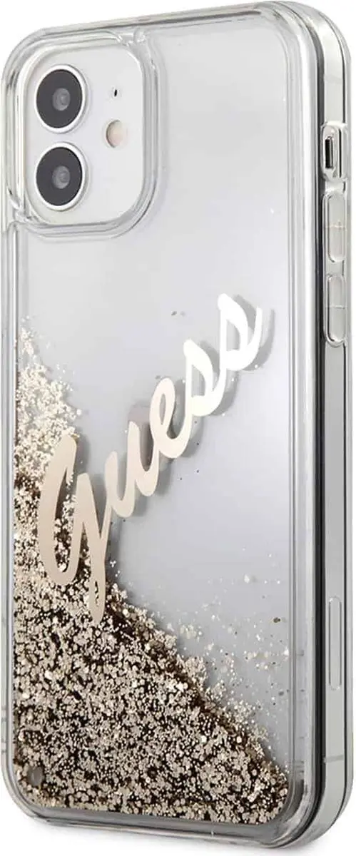 GUESS Liquid Glitter Vintage Backcase - iPhone 12 Mini - Goud - MPN 6816