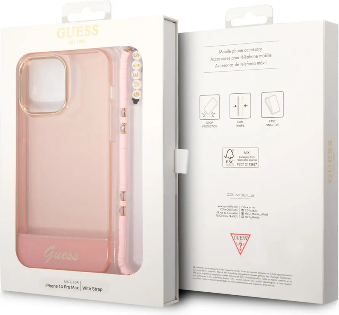 GUESS iPhone 14 Pro Max Hoesje - Roze Transparant - TPU - MagSafe - afbeelding 6 van 6
