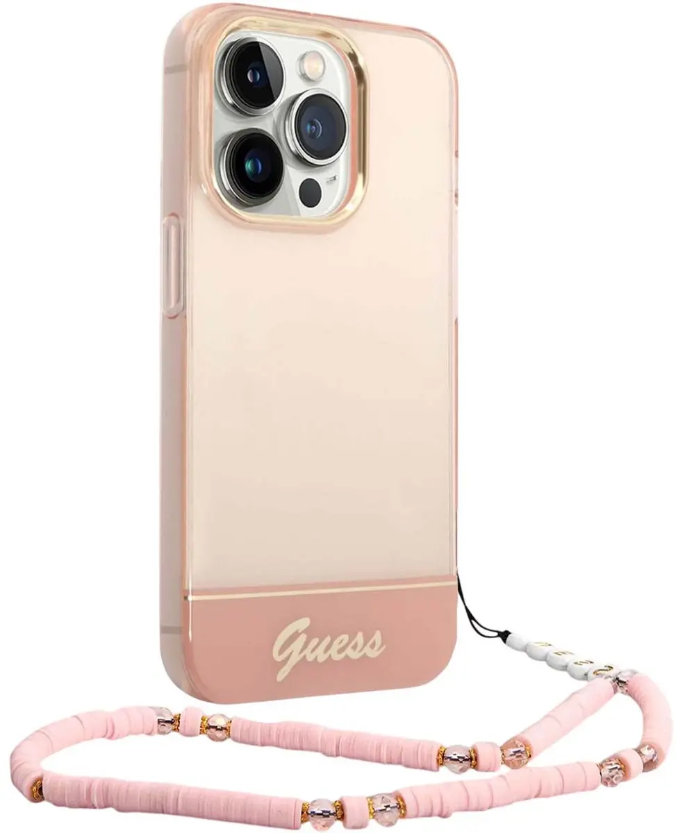 GUESS iPhone 14 Pro Max Hoesje - Roze Transparant - TPU - MagSafe