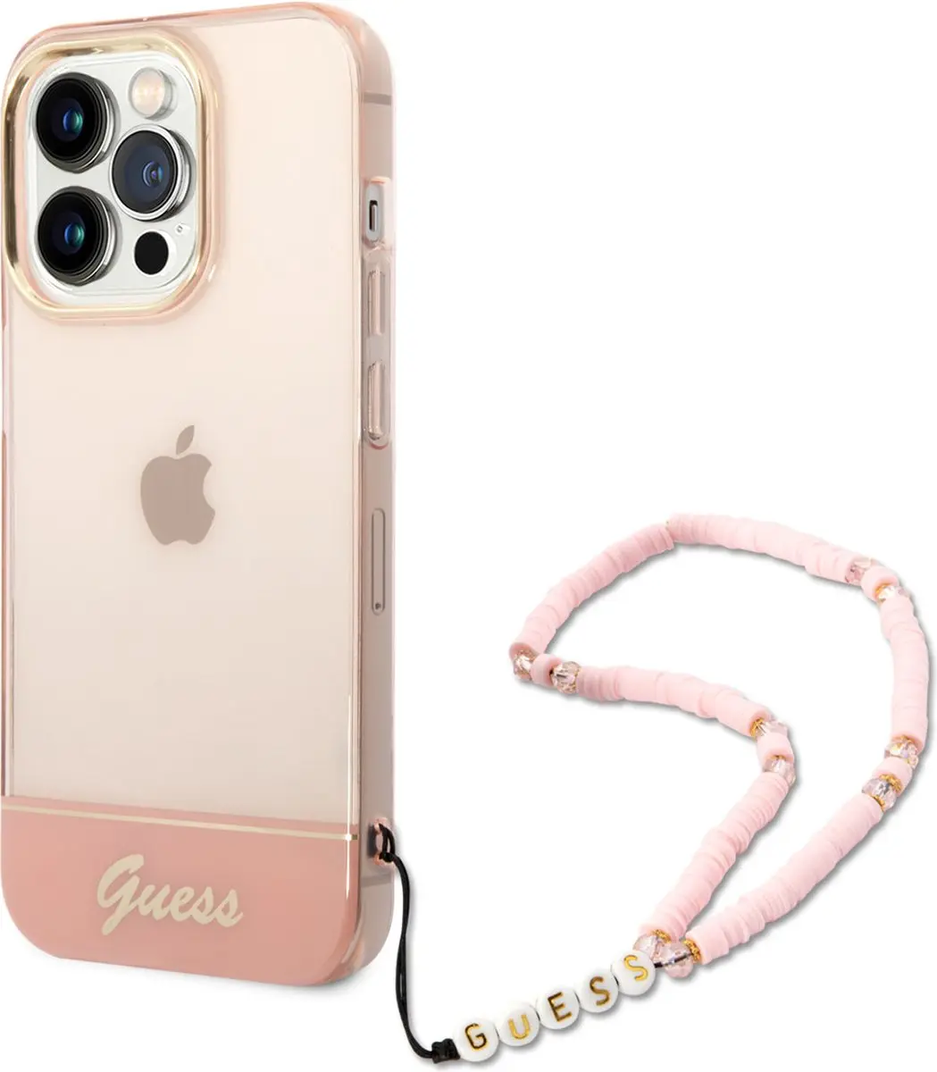 GUESS iPhone 14 Pro Max Hoesje - Roze Transparant - TPU - MagSafe