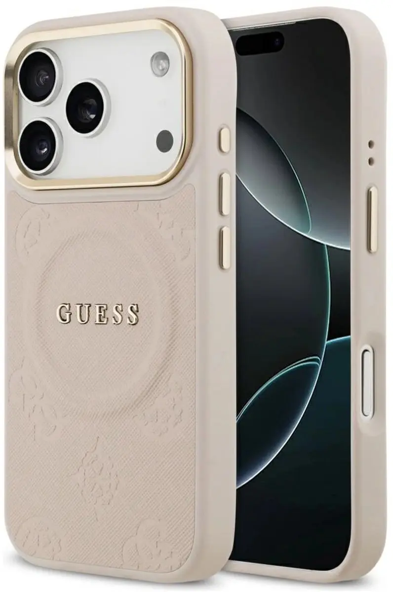GUESS Peony Hot Stamp Hoesje iPhone 17 Pro MagSafe - Zwart