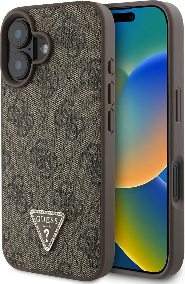 GUESS Hoesje iPhone 16 Strass Triangle Métallisé - Bruin