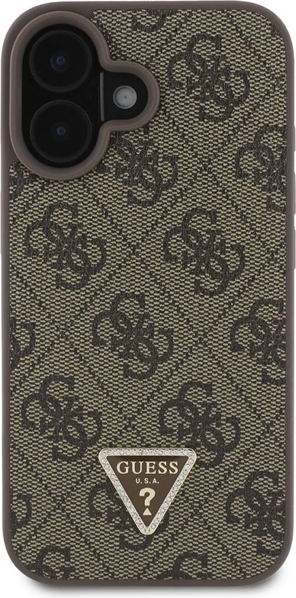 GUESS Hoesje iPhone 16 Strass Triangle Métallisé - Bruin