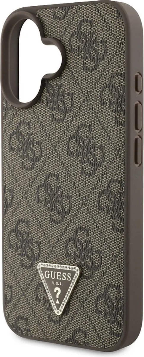 GUESS Hoesje iPhone 16 Strass Triangle Métallisé - Bruin