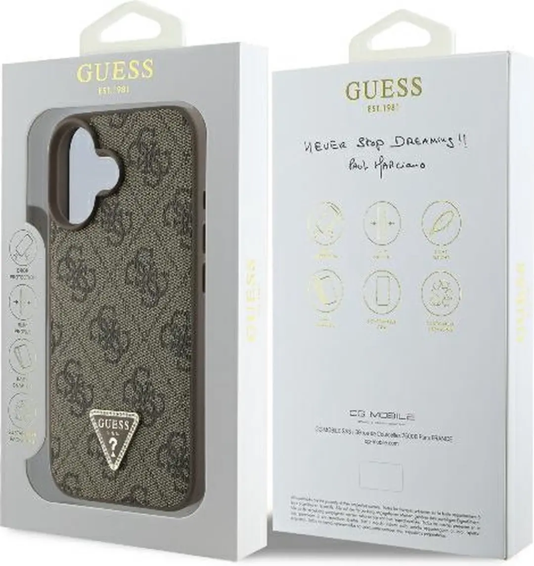 GUESS Hoesje iPhone 16 Strass Triangle Métallisé - Bruin - afbeelding 6 van 6