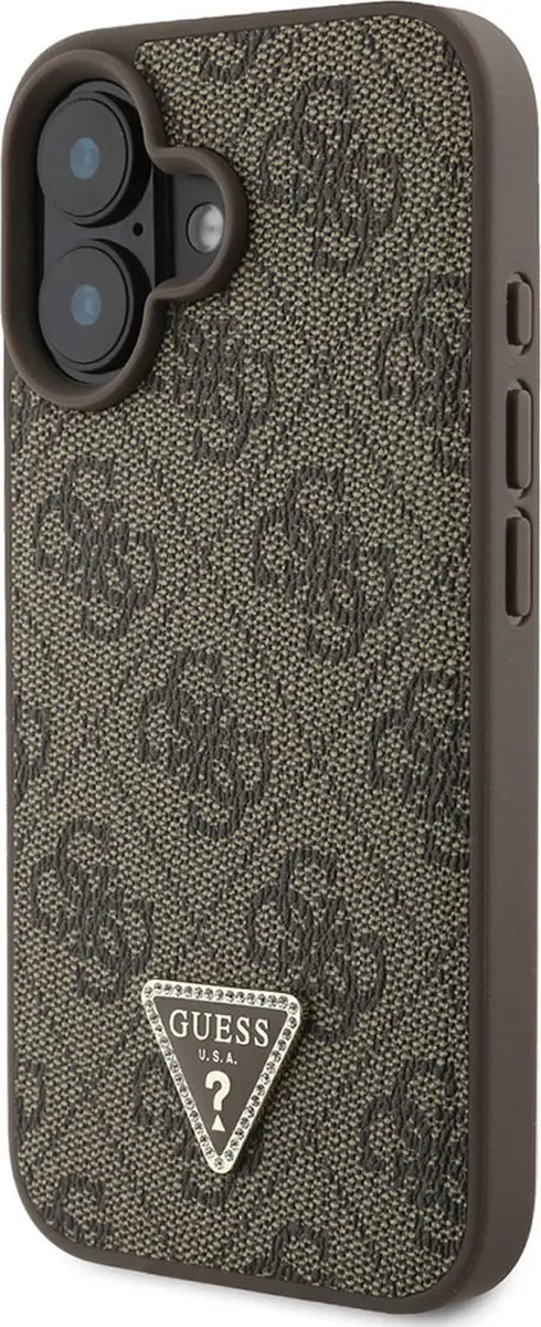 GUESS Hoesje iPhone 16 Strass Triangle Métallisé - Bruin