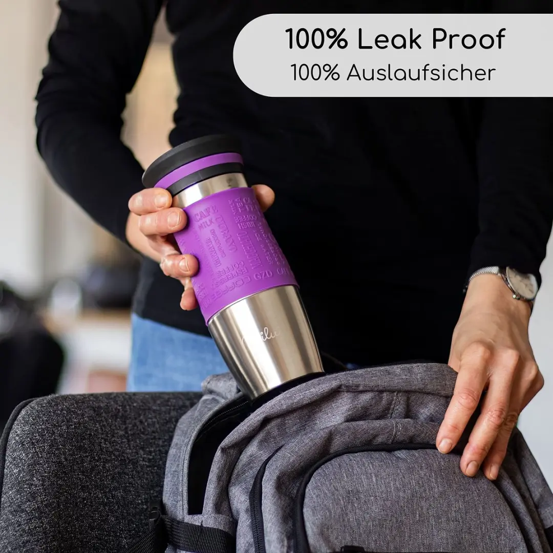 Milu Thermosbeker 450ml - Paars - Dubbelwandig - Vaatwasserveilig - afbeelding 6 van 6