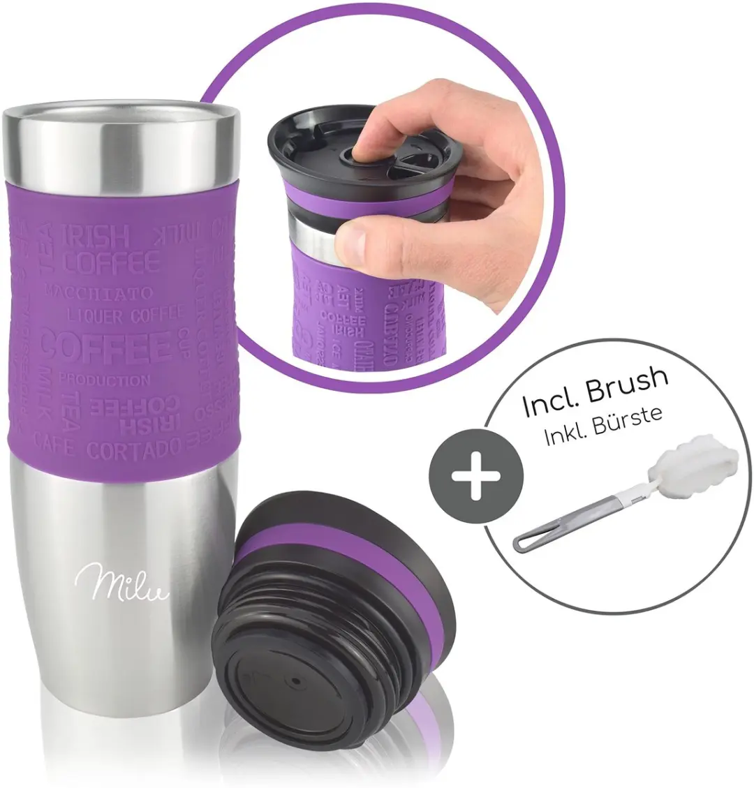 Milu Thermosbeker 450ml - Paars - Dubbelwandig - Vaatwasserveilig