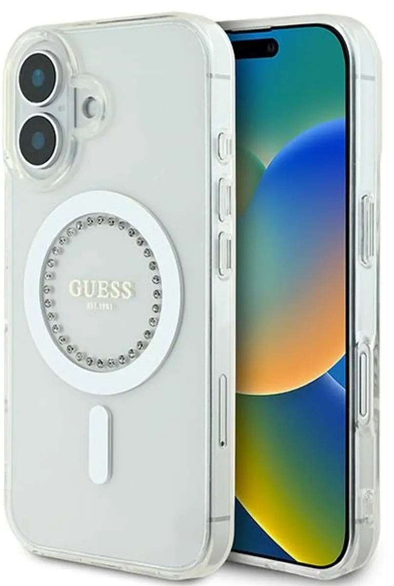 GUESS Beschermhoes iPhone 16 Strass Ring MagSafe - Wit GUHMP16SPFTDTEH