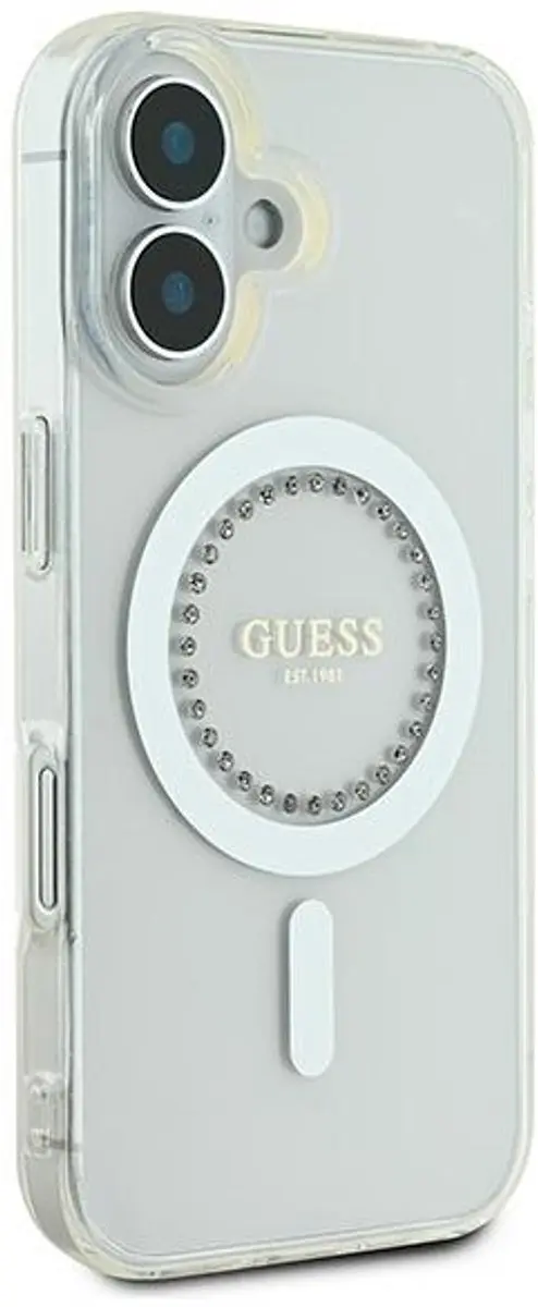 GUESS Beschermhoes iPhone 16 Strass Ring MagSafe - Wit GUHMP16SPFTDTEH