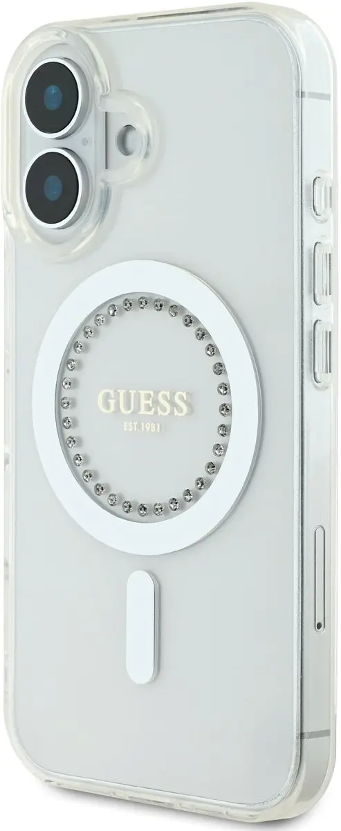 GUESS Beschermhoes iPhone 16 Strass Ring MagSafe