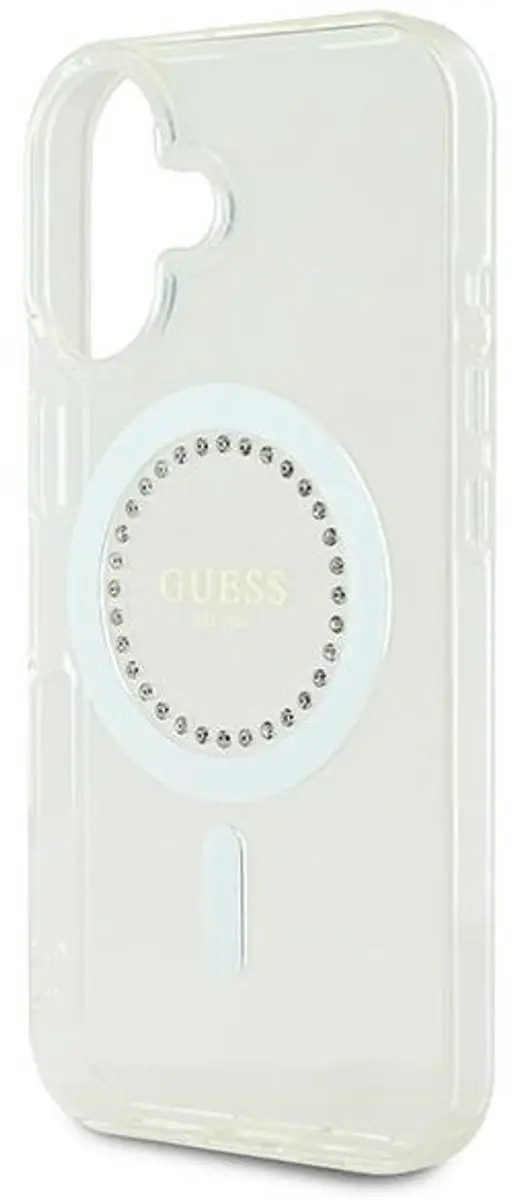 GUESS Beschermhoes iPhone 16 Strass Ring MagSafe - Wit GUHMP16SPFTDTEH