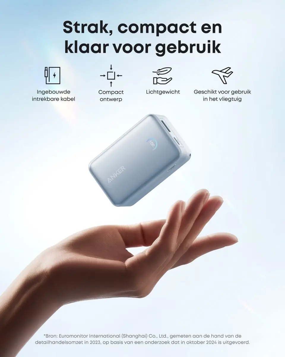 Anker Nano Powerbank A1638H31 - 10.000mAh - 45W - Blauw - afbeelding 6 van 6