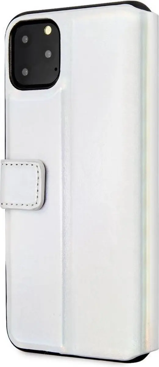 GUESS iPhone 11 Pro Max Bookcase Hoesje - Effen Zilver - 3 Pasjes