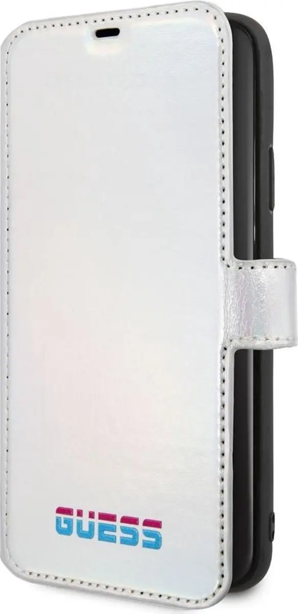 GUESS iPhone 11 Pro Max Bookcase Hoesje - Effen Zilver - 3 Pasjes