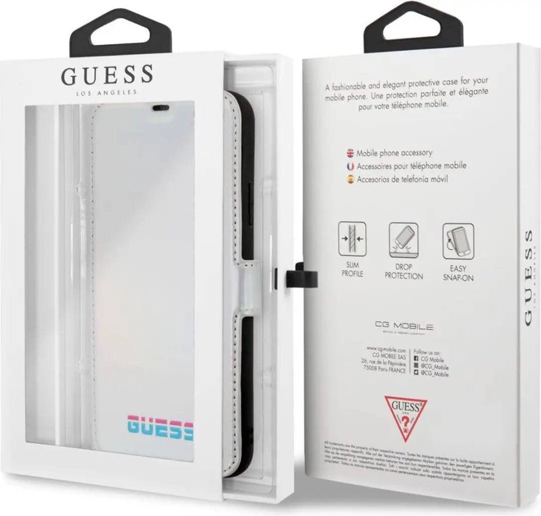 GUESS iPhone 11 Pro Max Bookcase Hoesje - Effen Zilver - 3 Pasjes