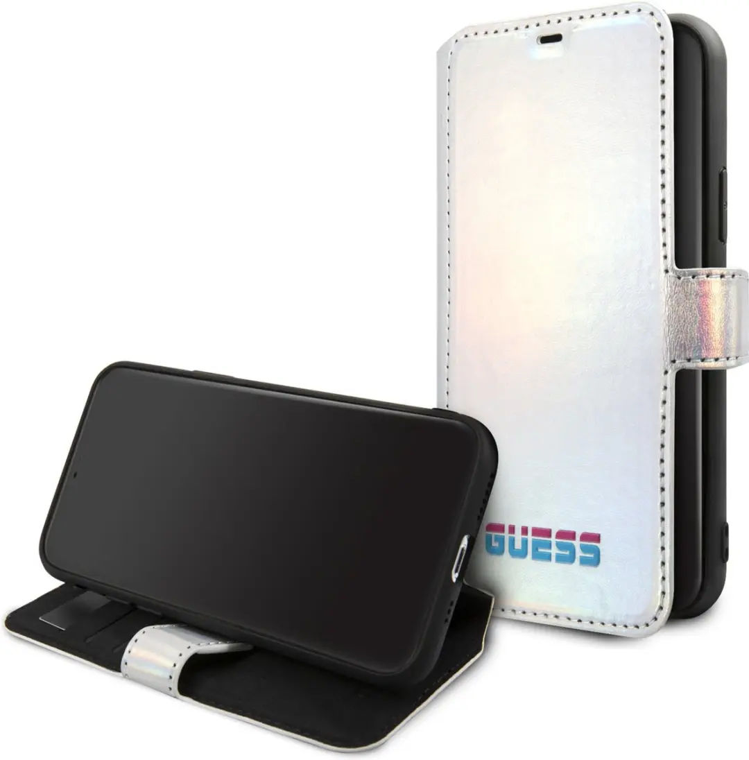 GUESS iPhone 11 Pro Max Bookcase Hoesje - Effen Zilver - 3 Pasjes