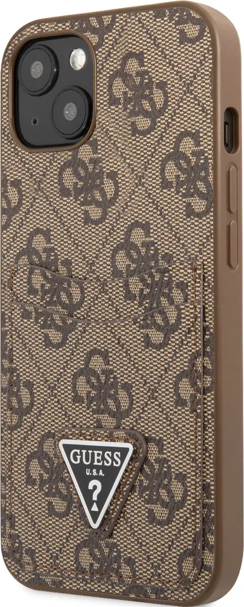 Guess Saffiano iPhone 13 Hoesje - Bruin - 2 Pasjes