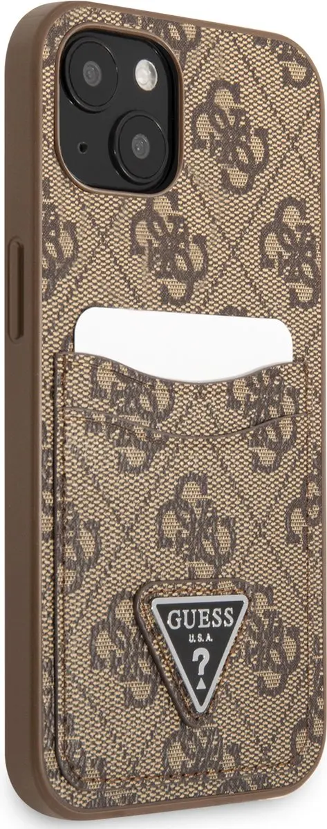 Guess Saffiano iPhone 13 Hoesje - Bruin - 2 Pasjes
