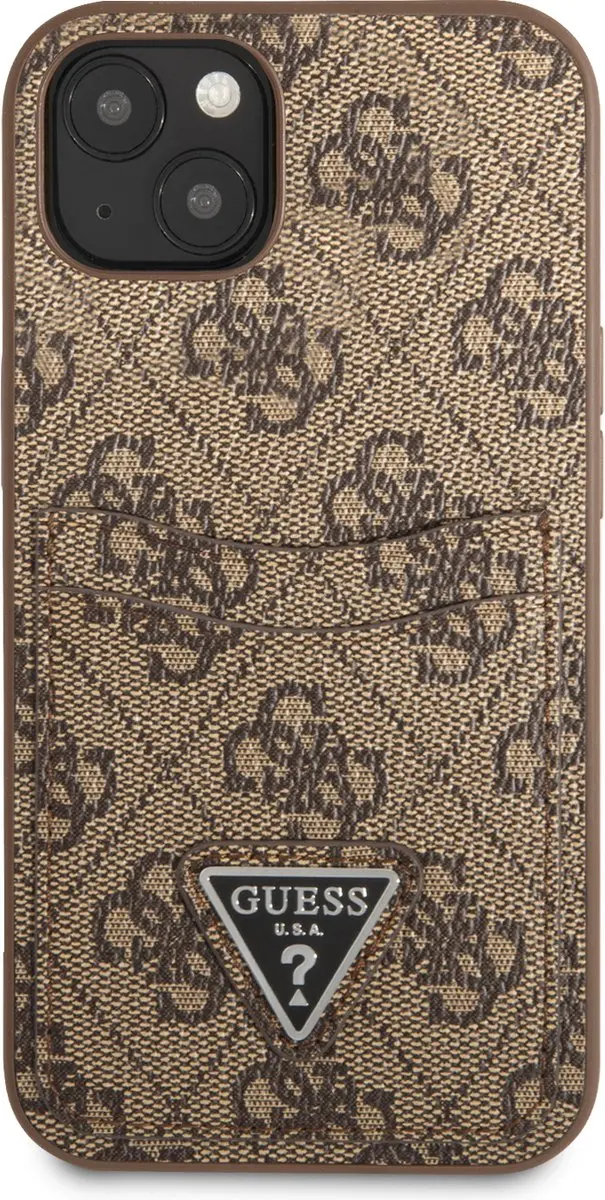 Guess Saffiano iPhone 13 Hoesje - Bruin - 2 Pasjes