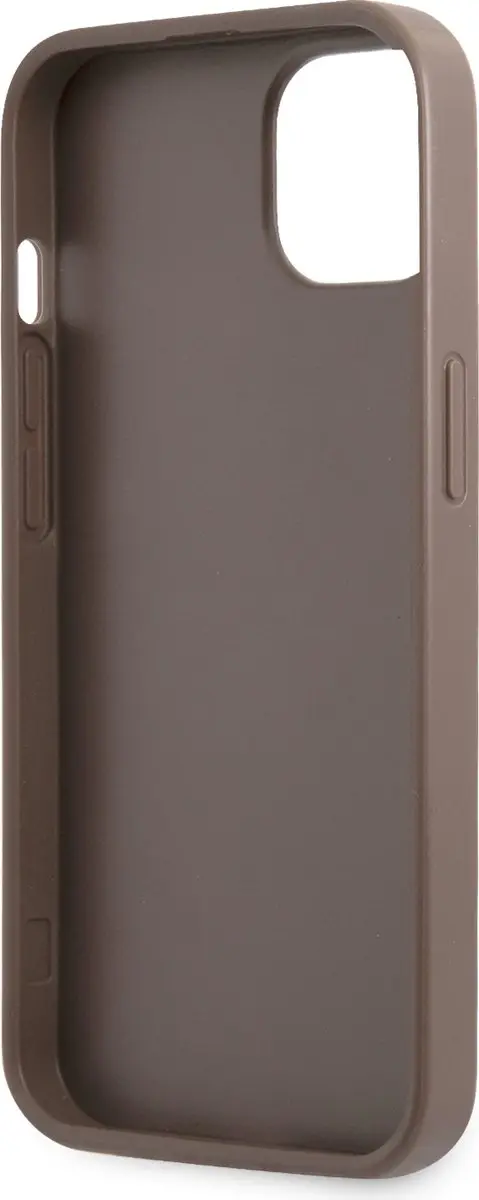 Guess Saffiano iPhone 13 Hoesje - Bruin - 2 Pasjes