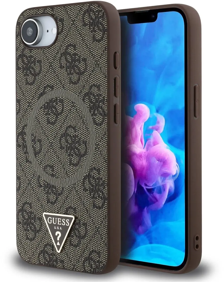 GUESS Triangle Metal Logo Hoesje iPhone 16/17 - MagSafe - Bruin
