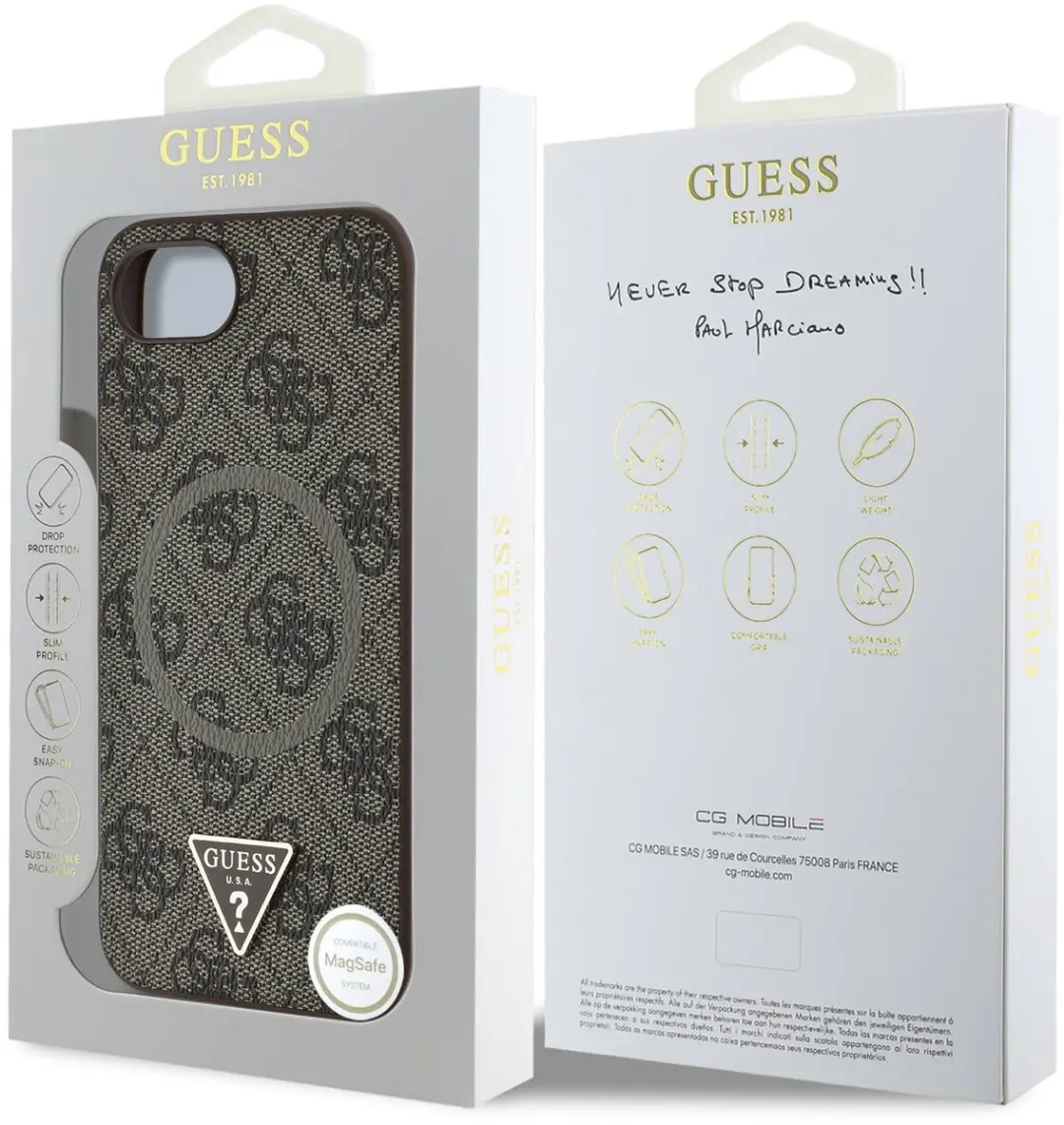 GUESS Triangle Metal Logo Hoesje iPhone 16/17 - MagSafe - Bruin