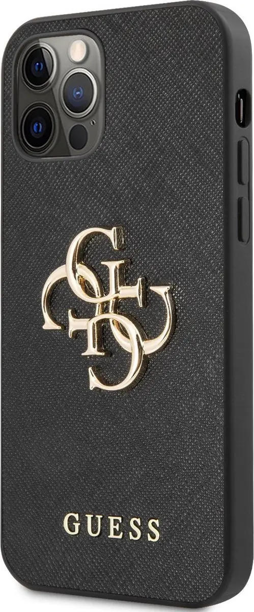 GUESS 4G Saffiano Metal Logo Hoesje iPhone 12 Pro Max - Zwart