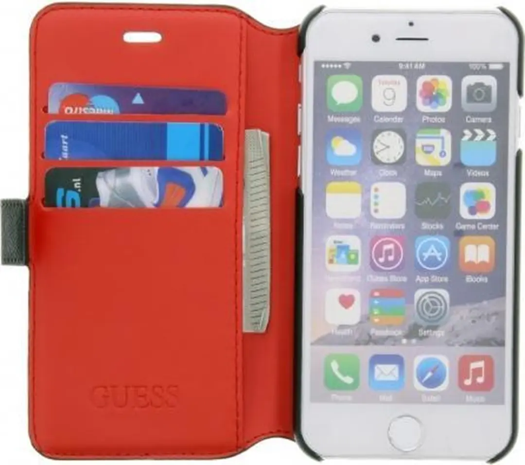 Guess Saffiano Book Case iPhone 6/6s - 3 Pasjes - Zwart