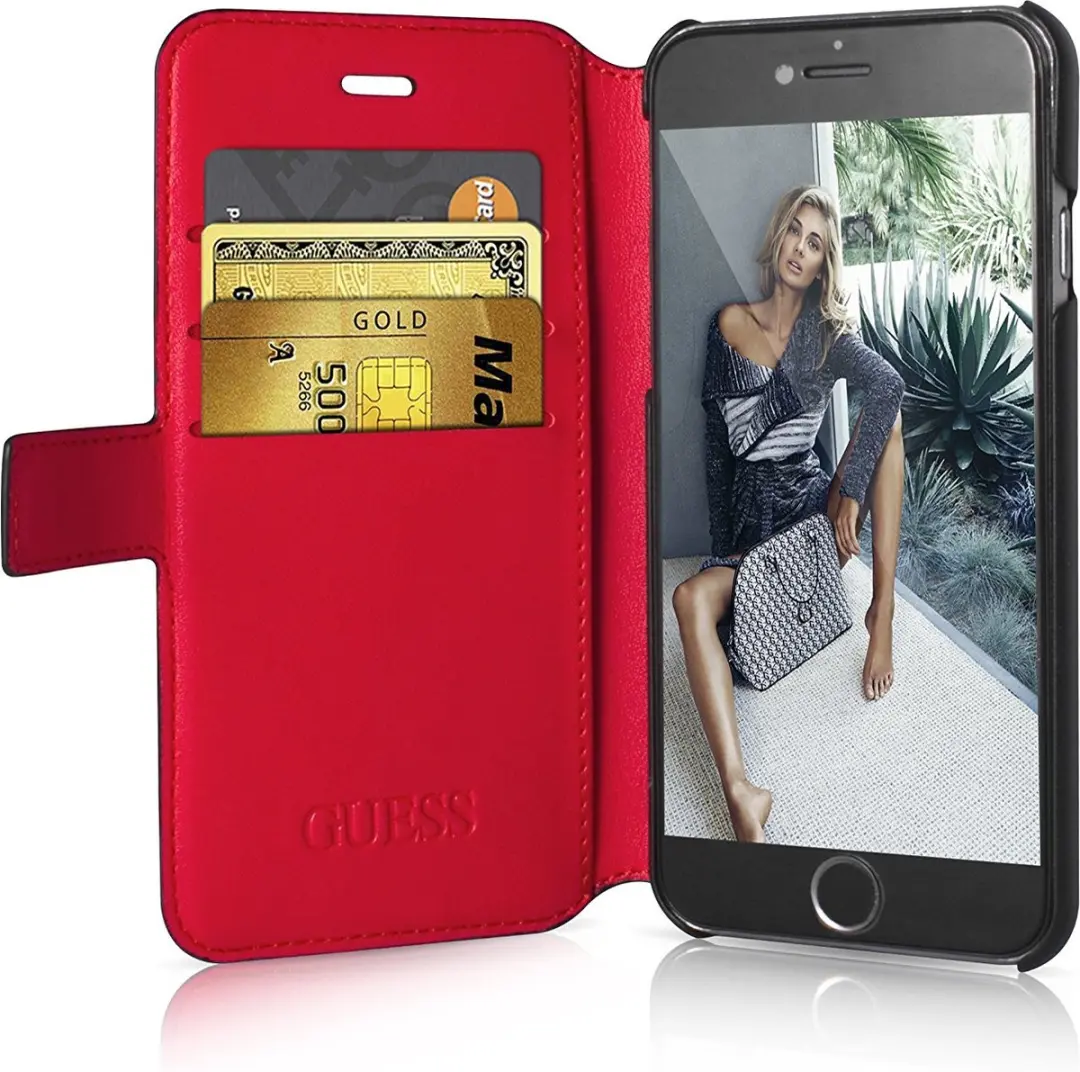 Guess Saffiano Book Case iPhone 6/6s - 3 Pasjes - Zwart