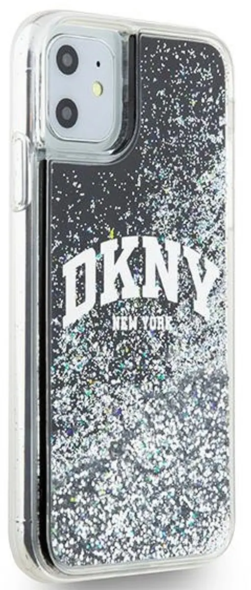 DKNY Liquid Glitter Arch Logo Back Case - iPhone 11 - Zwart/Zilver