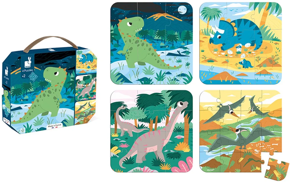 Janod Dinosaurus Puzzels 43 Stuks - 4x6/9/12/16 Stukjes