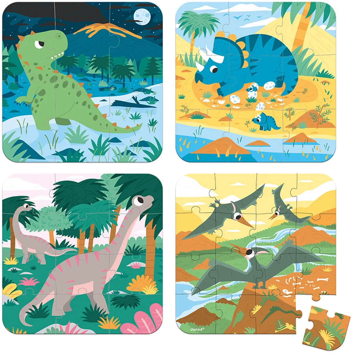 Janod Dinosaurus Puzzels 43 Stuks - 4x6/9/12/16 Stukjes