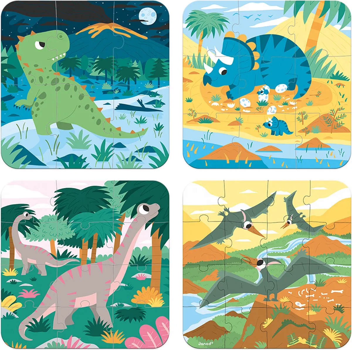 Janod Dinosaurus Puzzels 43 Stuks - 4x6/9/12/16 Stukjes - afbeelding 6 van 6