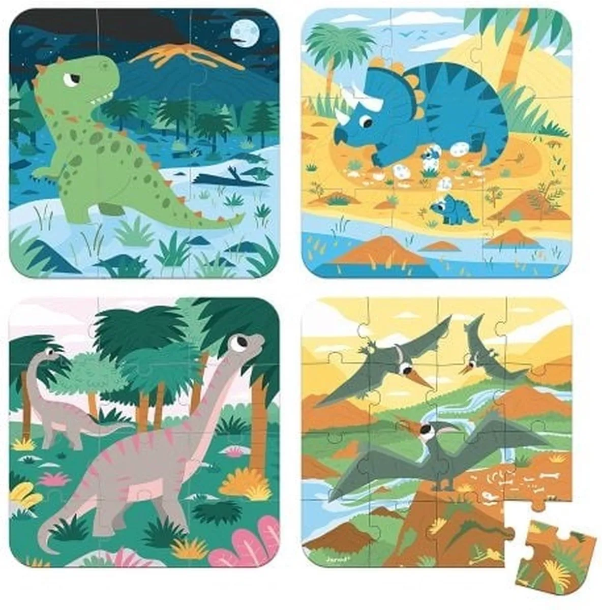 Janod Dinosaurus Puzzels 43 Stuks - 4x6/9/12/16 Stukjes