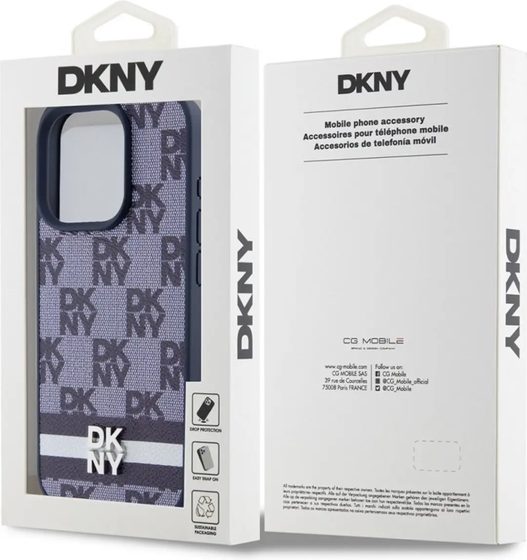 DKNY Checkered Printed Stripe Back Case - iPhone 15 - Blauw DKHCP15SPCPTSSB