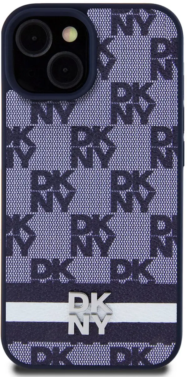 DKNY Checkered Printed Stripe Back Case - iPhone 15 - Blauw DKHCP15SPCPTSSB - afbeelding 6 van 6