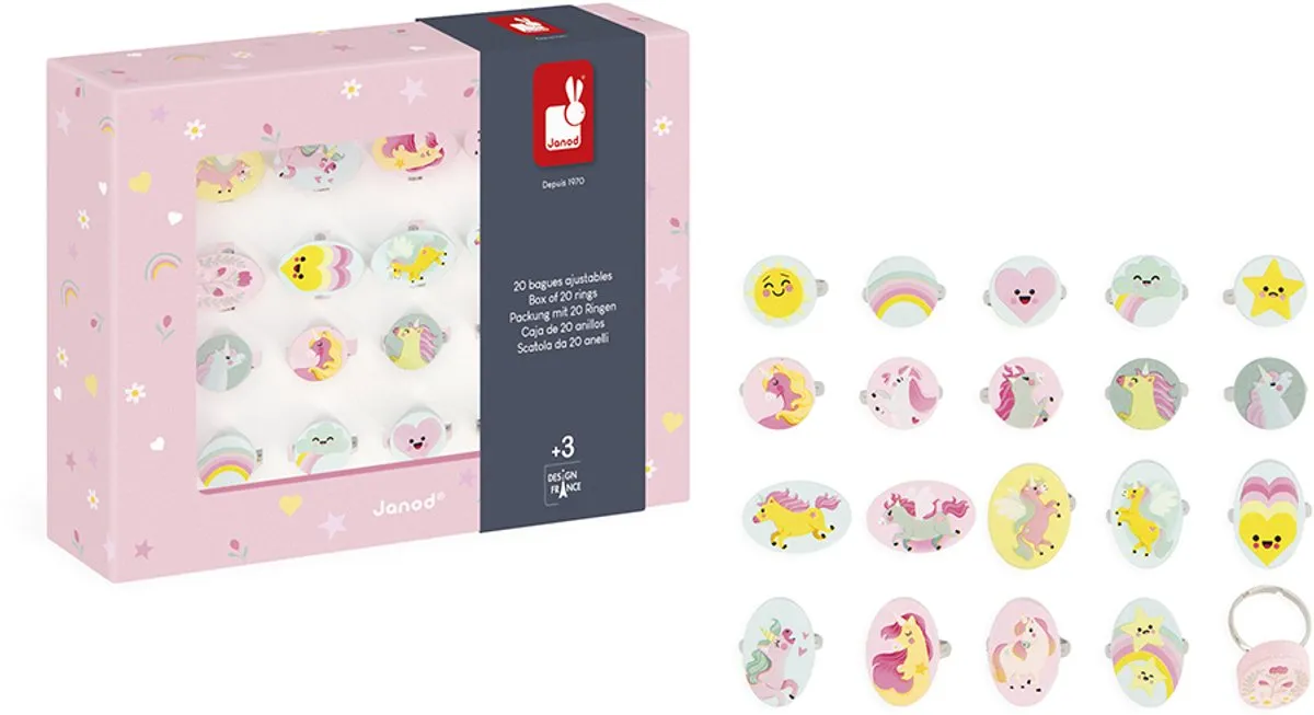 Janod Unicorn Set 20 Eenhoornringen Multicolor