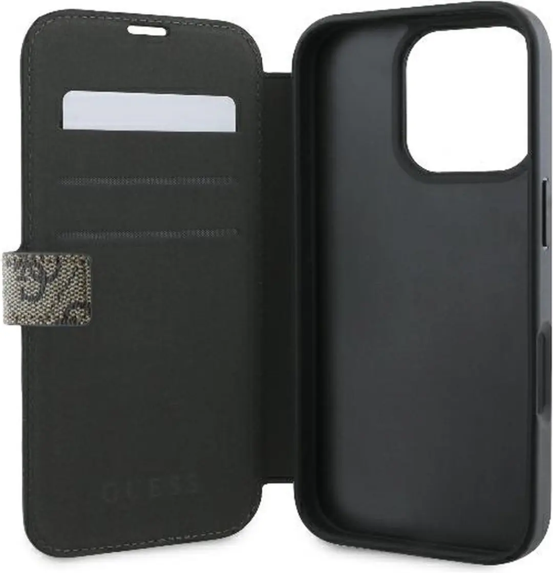 Guess 4G Big Metal Logo Book Wallet Case iPhone 16 Pro - Bruin