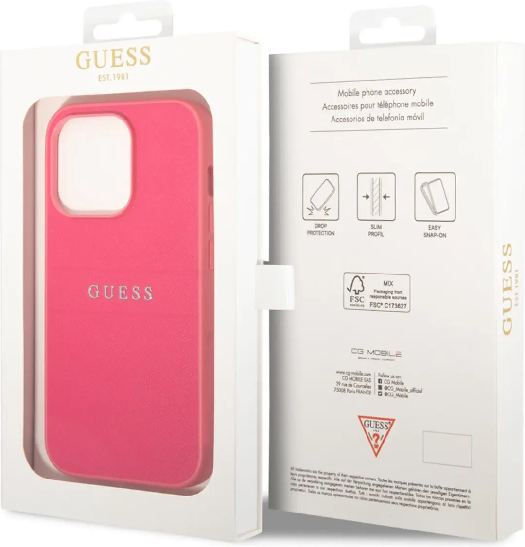GUESS Hoesje iPhone 14 Pro Saffiano - Fuchsia - 3666339090760