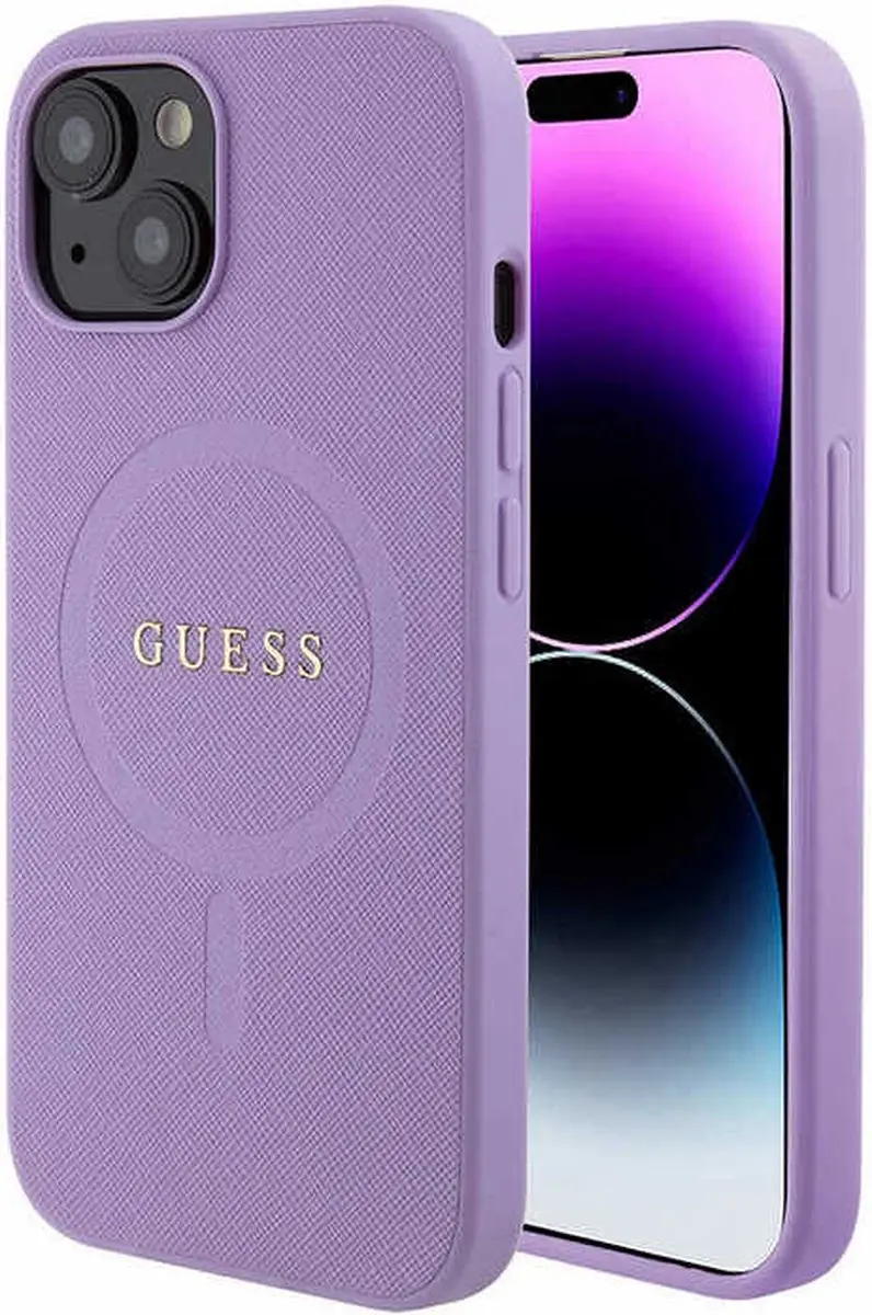 GUESS Saffiano Hoes iPhone 15 - Paars - MagSafe